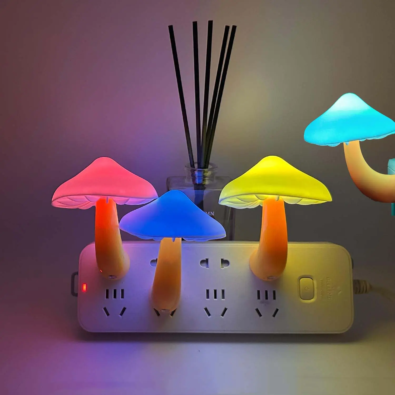 4-Pack Sensor LED Mushroom Night Lights, Plug-in Wall Ambient Lights, Cute Mini Decor for Kids' Nursery Gifts, Ambient Night Lights, Led Lights