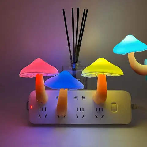 4-Pack Plug-in Sensor LED Mushroom Nightlights, Cute Nursery Decorative Atmosphere Lighting, Novelty Interior Room Decor LED Decoration Lamp for Kids' Gifts