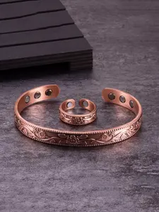Unisex Copper Magnetic Bracelet Ring Set, Vintage Simple Design, Suitable for Daily Wear, Men Women Jewelry Accessories