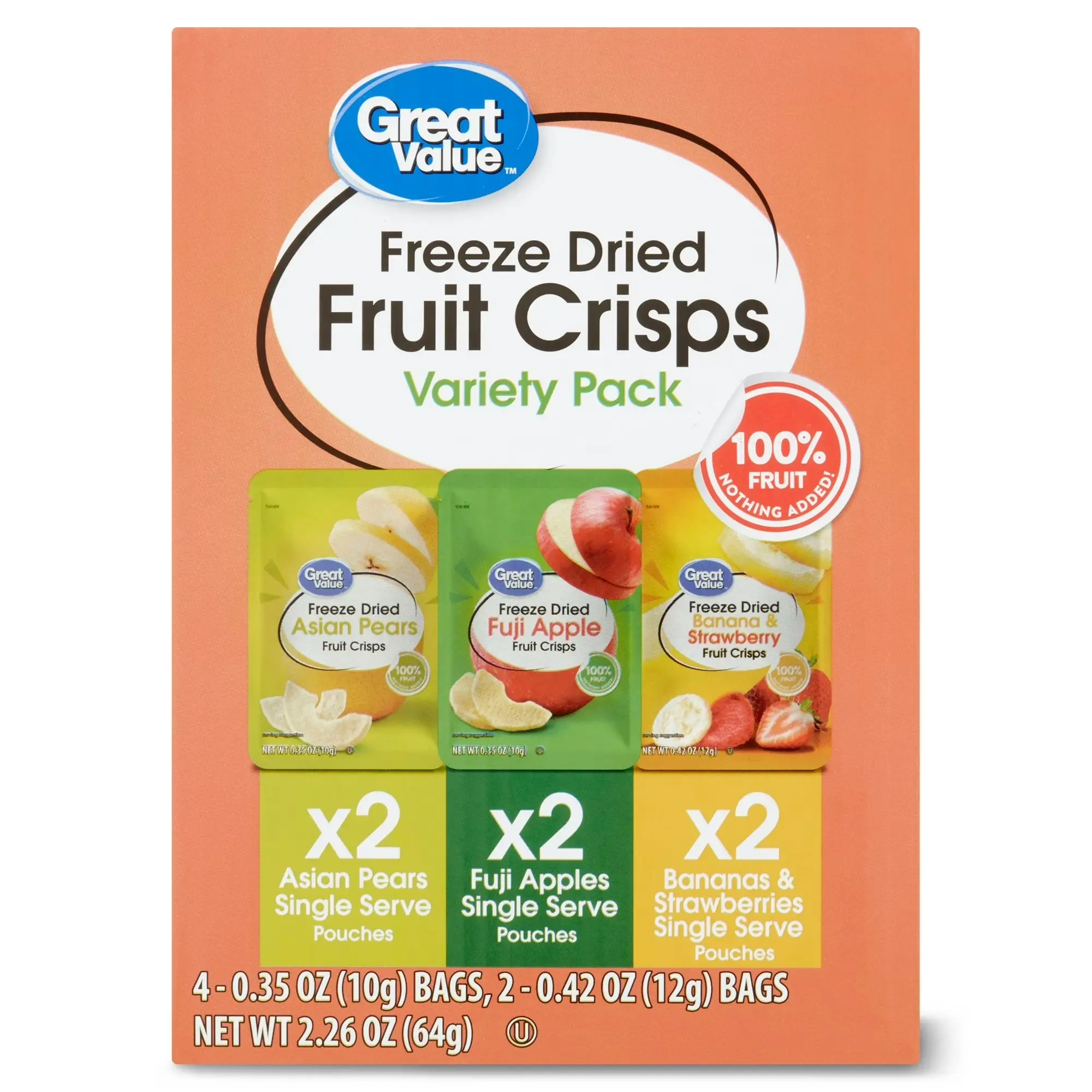 Great Value Freeze Dried Fruit Crisps Variety Pack, 6 Count, 2.26 oz.