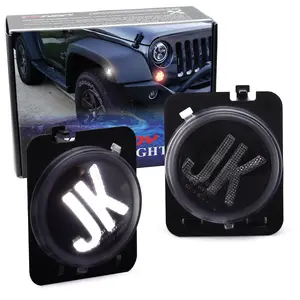 iJDMTOY Dark Black-Out Lens & White "JK" Lettering Full LED Front Fender Flare Side Marker Lights For Jeep 2007-17 Wrangler JK/JKU