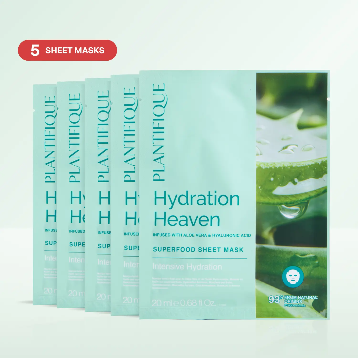 [PLANTIFIQUE Official Shop] Korean Lightweight Sheet Mask 5-Pack - Hydrate & Nourish Sensitive Skin Daily, Moisturizer Face Masks with Aloe Vera, Hyaluronic Acid, Ceramide Skincare Set, Soothing, Multi-Pack, Vegan, Barrier Repair, Korean Face Masks