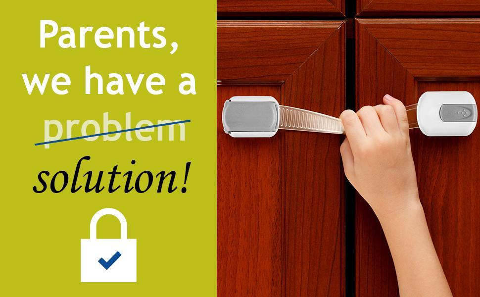 Baby Safety Cabinet Locks (10 Pack, Non-Toxic ABS & TPE) - 0-3 Years Toddler Protection, Flexible Retractable Adjustable Strap Length, Strong 3M Easy Peel-and-Stick Install, Blocks Access to Cleaners, Secures Fridge, Doors, Appliances, Trash
