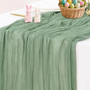 Sage Green Cheesecloth Table Runner 120 inch 10FT Boho Rustic Farmhouse Gauze Sheer for Wedding Party Baby Shower Birthday Home Decor Holiday Decorations 35" W x 120" L Hand Dyed Natural Materials