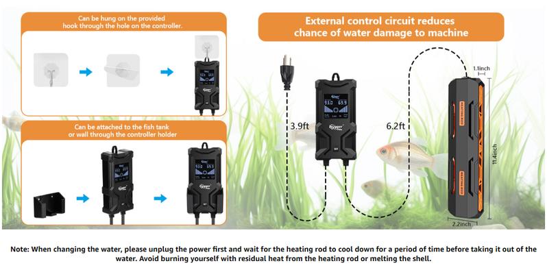 hygger Aquarium Heater, Submersible Fish Tank Heater with Over-Temperature Protection and Automatic Power-Off, Fish Heater with Digital Controller for Freshwater and Saltwater hygger Aquarium Heater, Submersible Fish Tank Heater with Over-Temperature Protection and Automatic Power-Off, Fish Heater with Digital Controller for Freshwater and Saltwater