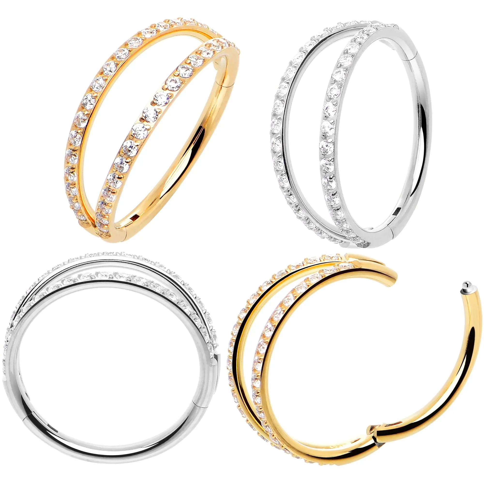 Micro Gem Titanium Hinged Double Nose Hoop cz conch Micro Gem Titanium Hinged Double Nose Hoop cz conch
