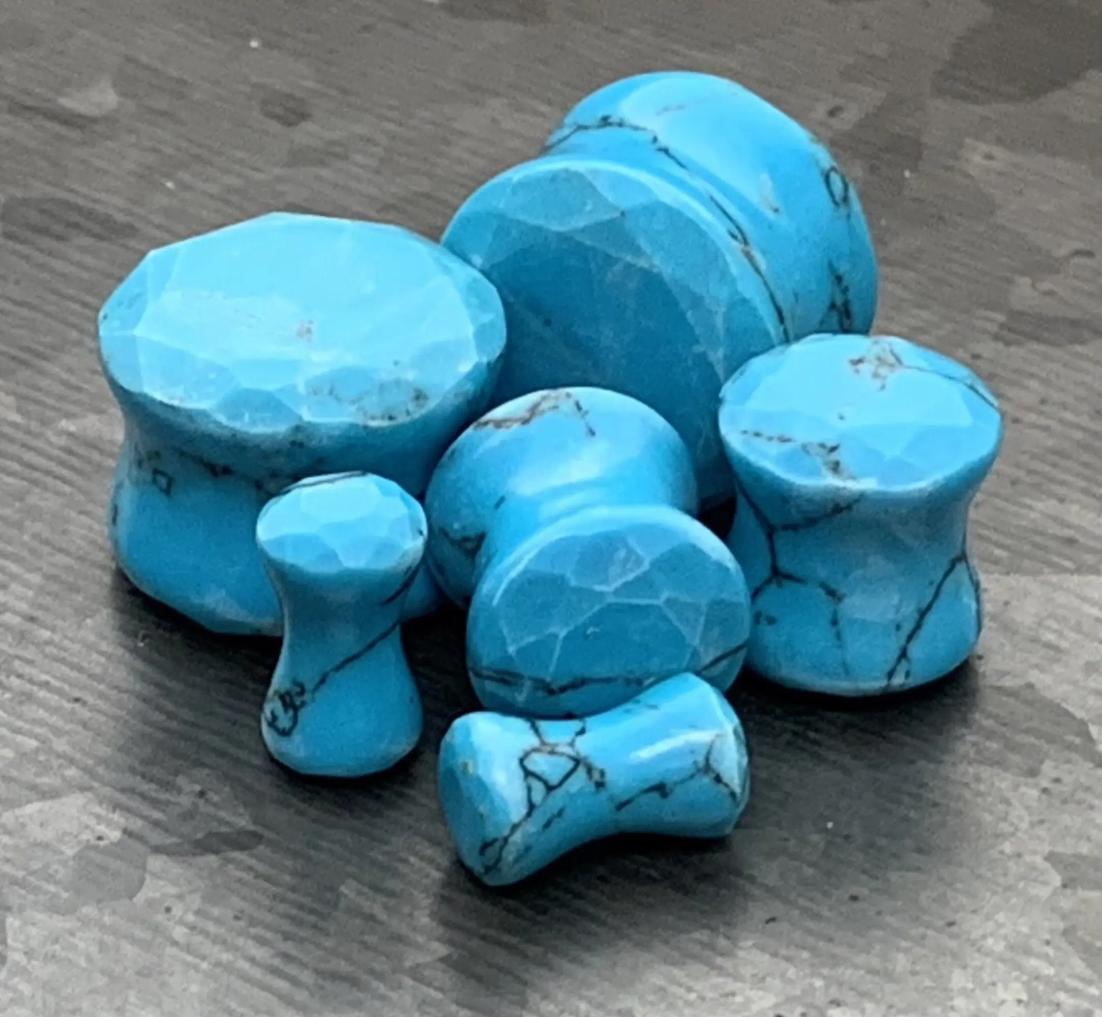 PAIR of Stunning Faceted Organic Turquoise Stone Double Flare Plugs - Gauges 4g (5mm) through 5/8" (16mm)