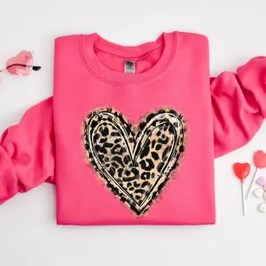 Leopard Print Valentines Day Sweatshirts ,Valentines Day Sweater For Woman, Heart Sweatshirt ,Cute Valentine Shirt, Valentines Day Gift - AMBER