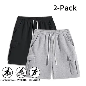 Men’s 2-Pack Black & Gray Cargo Shorts, High-Waisted Loose Fit Casual Sweat Shorts, Durable Drawstring Athletic Shorts with Functional Pockets for Sports, Outdoor Activities, and Street Style