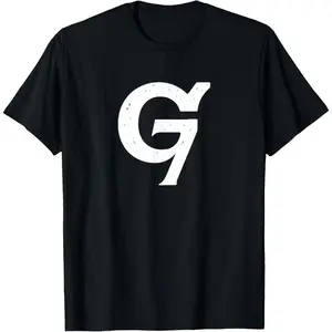 Group 7 Seven Logo Text Graphic Design T-Shirt Black Casual Men's Top with Bold White G Graphic on Black Background for Everyday Wear