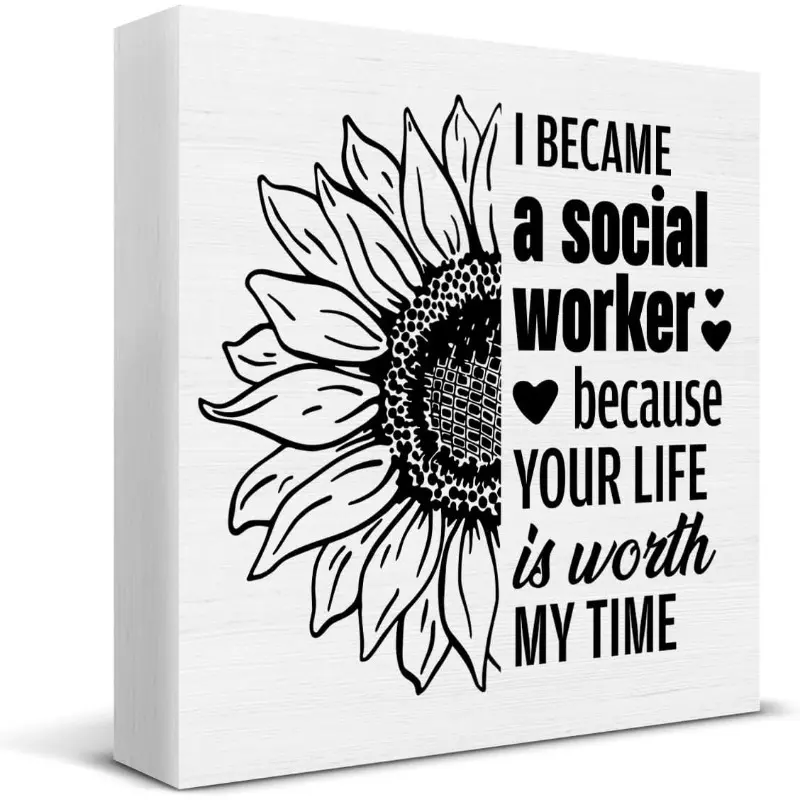 Gifts for Social Worker, Social Worker Wood Sign Social Worker Office Decor, I Became a Social Worker Wood Block Plaque Box Sign for Home Office Desk Shelf Table Decorations 5 X 5 Inch