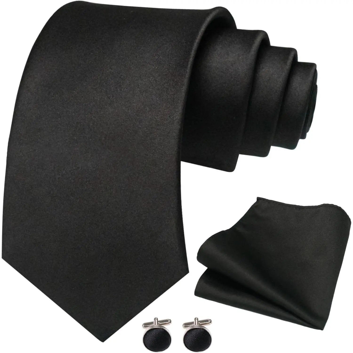 Solid Color Tie and Pocket Square with Cufflinks Set for Men Solid Color Tie and Pocket Square with Cufflinks Set for Men