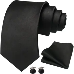 Solid Color Tie and Pocket Square with Cufflinks Set for Men