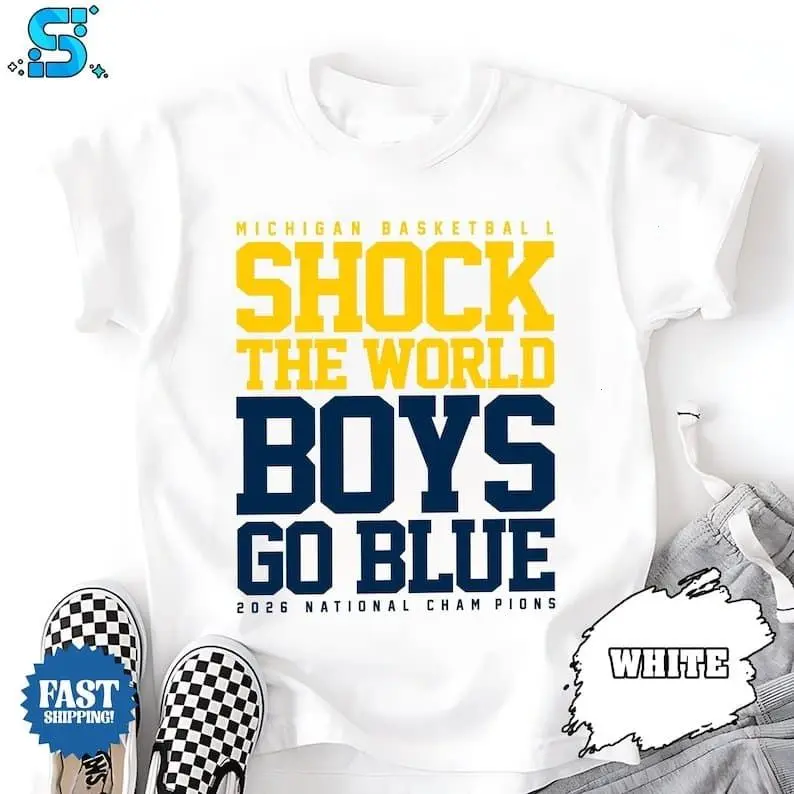 Comfort Colors Shock the World Boys Go Blue T-Shirt, Michigan Basketball Champions 2026 Tee
