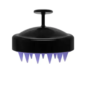 Hair Scalp Massager: Soft silicone bristles for hair growth & dandruff removal. Black color.
