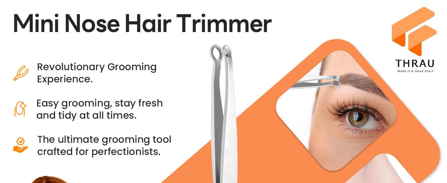 THRAU Nose Hair Trimmer for Men & Women, Stainless Steel Facial Hair Remover for Ear, Eyebrow and Beard, Round tip Trimming Tweezers, Body Grooming Kit