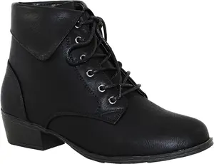 TRENDSUP Women's Black Lace-Up Booties Casual Walking Shoes with 1.5 Inch Heel & 4.5 Inch Shaft Height Comfortable & Flexible Leather Boots - Bathroom