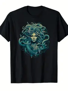 Men's Greek Mythology Medusa T-Shirt - Retro Medusa with Serpent Hair & Gaze, Soft Breathable Fabric Suitable for Greek God Events,Casual Wear ldeal Gift for Mythology Buffs & Comic-Con Outfits