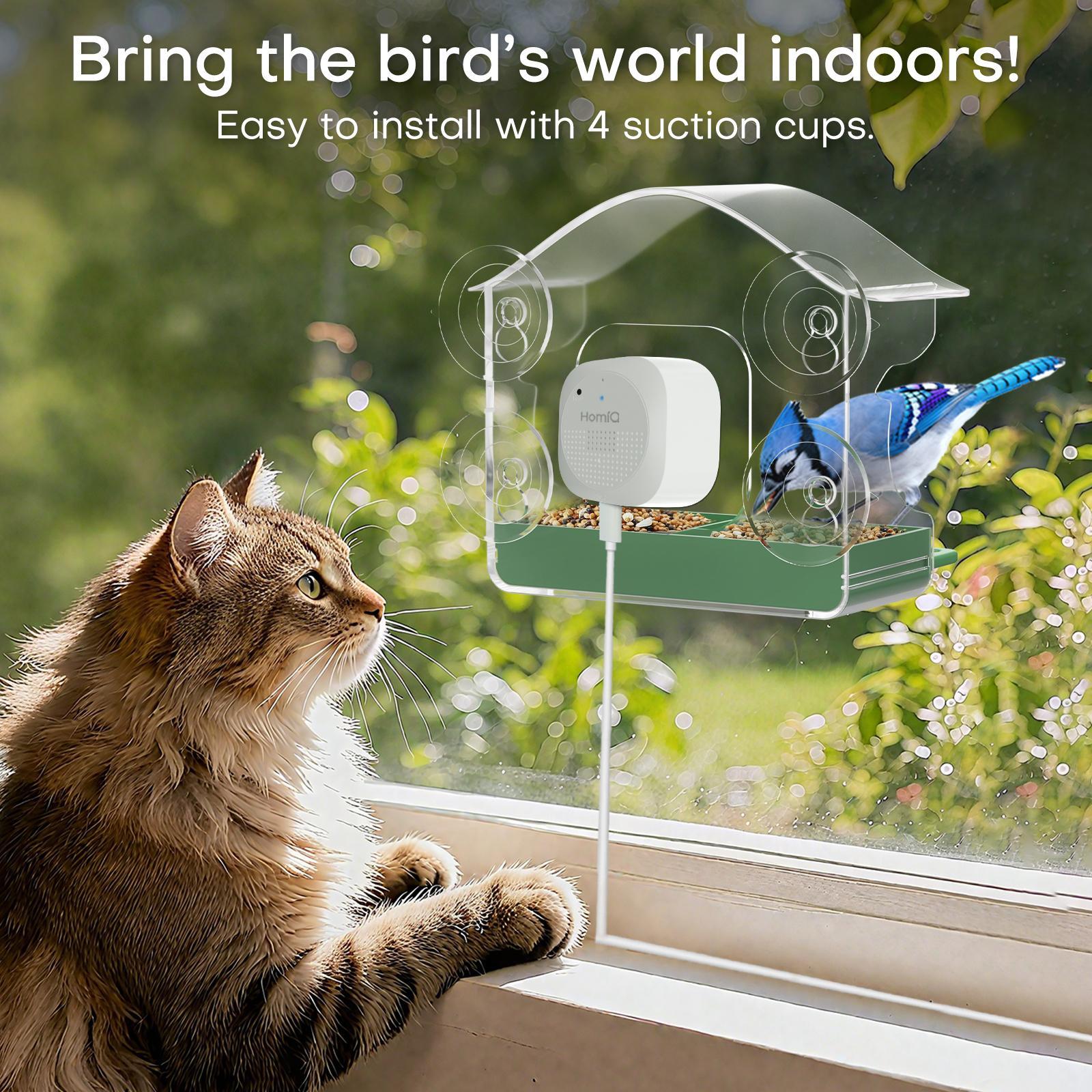 HomiQ Ai Smart Window Bird Feeder with 2K AI Camera – Auto Bird Species Recognition & Instant Alerts, Strong Acrylic, Starlight Night Vision, Anti-Glare, 5GHz WiFi, 24/7 Recording – Great Gift for Kids & Bird Lovers HomiQ Ai Smart Window Bird Feeder with 2K AI Camera – Auto Bird Species Recognition & Instant Alerts, Strong Acrylic, Starlight Night Vision, Anti-Glare, 5GHz WiFi, 24/7 Recording – Great Gift for Kids & Bird Lovers