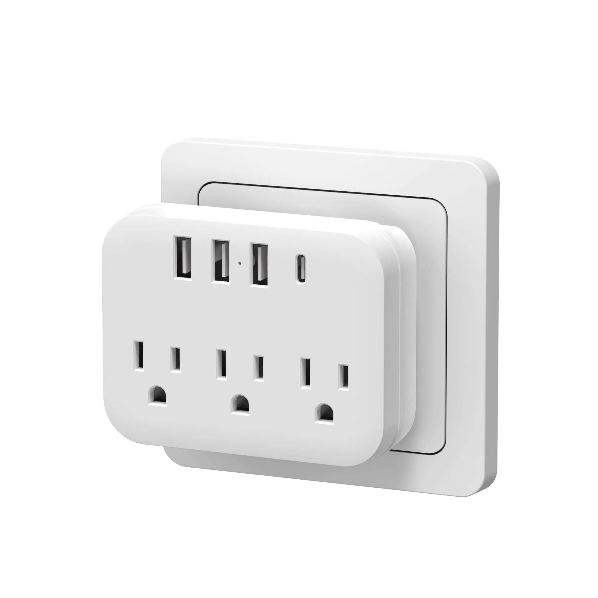 7 In 1 Wall Mounted Power Strip, 4 USB Ports & 3 AC Outlets Power Strip, Multifunctional Electrical Socket for Office, Bedside & Travel