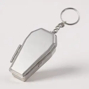 Coffin Ashtray Keychain Pocket Tin Box Little Cigarette Holder Portable Mini Ash Tray with Lid Gothic Style Spooky Halloween Gift