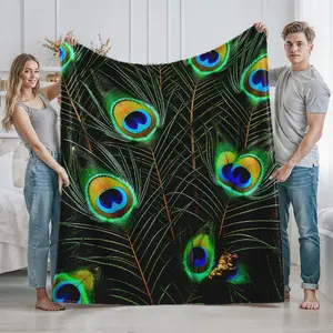 Peacock Feather Pattern Plush Blanket for Home Decor and Cozy Indoor Use Suitable for Nature Lovers and Art Enthusiasts Perfect Gift Idea for Christmas Holidays Housewarming and Seasonal Celebrations Providing Warmth an
