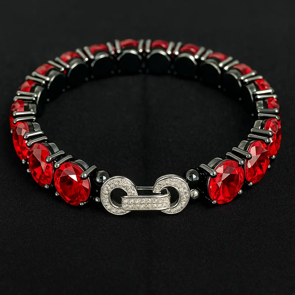 Scarlet Magnetism Statement Bracelet - Oversized Red Faceted Stones & Bold Pavé-Link Clasp for Upstage Events & Night Out Style