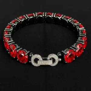 Scarlet Magnetism Statement Bracelet - Oversized Red Faceted Stones & Bold Pavé-Link Clasp for Upstage Events & Night Out Style