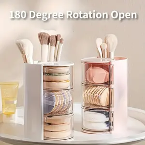 3-Layer Makeup Organizer Box, 180° Rotating Foundation Sponge Holder, Transparent Beauty Blender Rack, Christmas Gift Idea