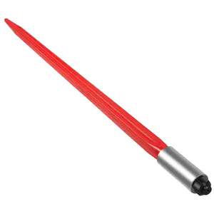 32" Hay Spear - 1350 lbs Capacity, 1.4" Wide Quick-Attach Square Bale Spike | Red-Coated Bale Forks with Hex Nut & Sleeve for Buckets, Tractors & Loaders