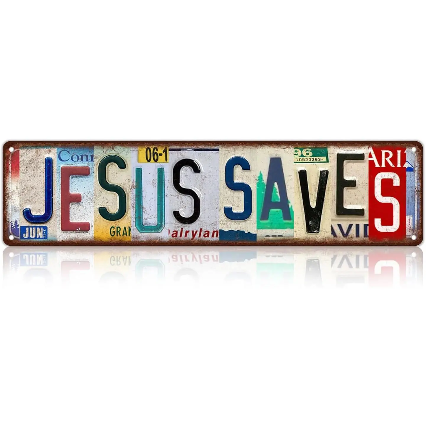 Vintage Religious Aluminium "Jesus Saves" Hanging Metal Wall Sign, 16x4 In Decoration Items for Room & Home Use