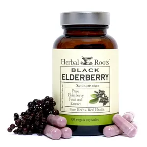 Herbal Roots Organic Black Elderberry Capsules | Max Strength | Made with Organic Sambucus | 60 Vegan Capsules