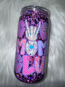 Snow Globe Glitter Tumbler - 16 Oz Acrylic - "Cool Moms Club" - Suspended Flow