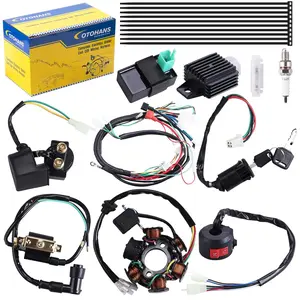 Complete Electrics Wiring Harness Coil Stator Solenoid Relay CDI Spark Plug for 4 Wheelers ATV 50cc 70cc 90cc 110cc 125cc Go Kart Pit Quad Dirt Buggy Bike Parts Universal Fit