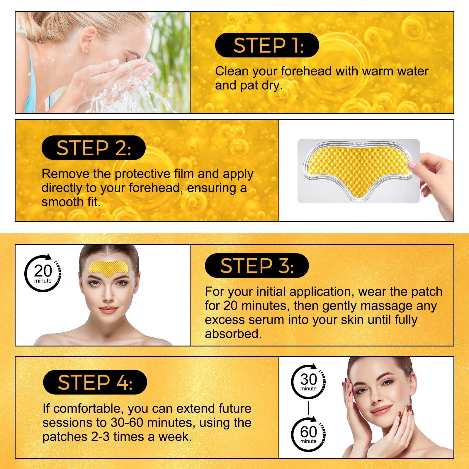 YECUCE 24K Gold Forehead Patches, Collagen Forehead Lines Mask, Skincare, Forehead Frown Pads with Collagen-12 Pcs