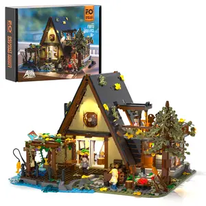 FUNWHOLE A-Frame Cabin 2061 PCS -Lighting Building Bricks Set compatible with LEGO - Adult Construction Building Model Toys Gift Set for Boys and Girls Ages 18+