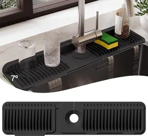 Kitchen Sink Faucet Mat, Silicone Folding Splash Guard, Draining Mat with Button Lock, Sink Faucet Protector, Sink Accessories for Kitchen Household Items Cleaners 24x5.6 inches