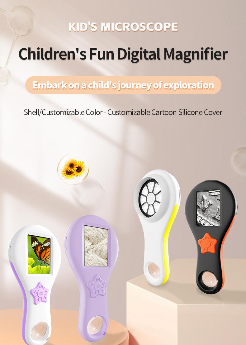 Early learning toy electronic magnifying glass. High-definition pixel images for children observing plants and insects, suitable for boys and girls aged 4–10. Mini handheld pocket digital microscope, easy to carry, fosters curiosity and a desire to explor