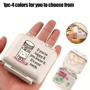 Smiley Face Medicine Bottle Letter Pattern Pill Box, Multi-Color Travel Organizer, Portable Three Compartment Storage Case