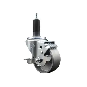 212 MAIN Swivel Type Semi Steel Cast Iron Expanding Stem Service Caster, SCC-EX20S315-SSR-TLB-1, 3x1.5 in. Silver Wheel, 1 in. Stem, Roller Bearing, Top Locking Brake