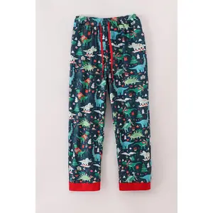 Green dinosaur print mom pajamas pants