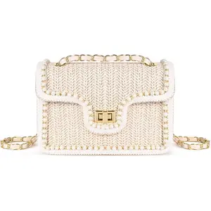 Straw Crossbody Bags for Women Summer Pearl Straw Clutch Purse Woven Shoulder Bag Vacation Handbags Fashionable & Stylish Design