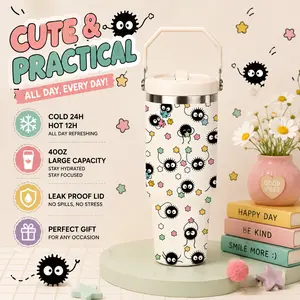 1 Pc 30oz Soot Sprite Star Insulated Mug, Double Wall, Leak-Proof Lid, Hot Drinks Stay Warm 12H, Cold Drinks Stay Cold 24H, Perfect Fan Gift, Stylish & Durable, Ideal for Daily Use, Office, Gym, Travel, Outdoor Activities, Water Bottles