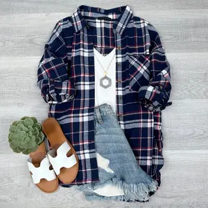 Everyday Casual Oversized Long Sleeve Flannel | Red/Black