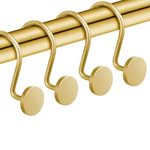 Gold Shower Curtain Hooks, Rustproof Shower Curtain Rings for Bathroom, Metal Shower Hooks for Shower Curtain Rod, Modern Decorative Shower Curtain Hangers Set of 12, Round Heavy Duty Design