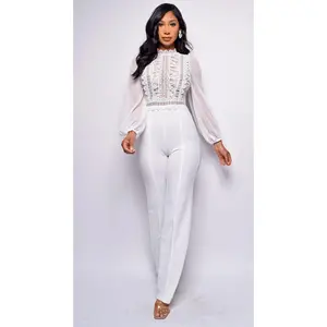 Nerine Crochet Lace Mesh Jumpsuit - White
