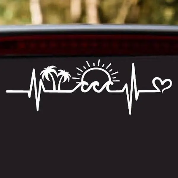 Vinyl Car Decal, Palm Tree Heartbeat Lifeline Design, Durable Adhesive for Car Windows, Bumpers & Hoods