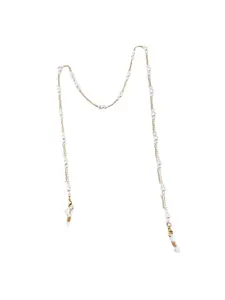 Copper Plated Gold Anti Tarnish Beaded Eyeglass Chain for Women with Elegant ABS Beads and Pearl Accents Perfect as Mask Lanyard Neck Strap for Glasses Sunglasses or ID Badge Holder