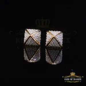King of Bling's 925 Yellow Silver Screw Back 2.19ct Cubic Zirconia Hip Hop Women Hexagon Earring