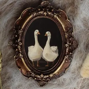 French Country Style 3D Wall Art Frame, Artistic Duck Couple Painting, Love Memorial Canvas Print, Resin Vintage Picture Frame, Statue Wall Decor, Vintage Prints, Vintage Design